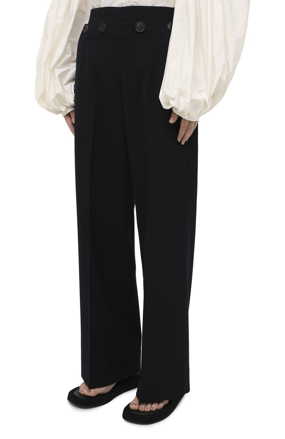 Шерстяные брюки JIL SANDER темно-синего цвета по цене 105500 руб., арт. JSWR305300-WR202000, фото 3 Шерстяные брюки JIL SANDER, арт. JSWR305300-WR202000, фото 3