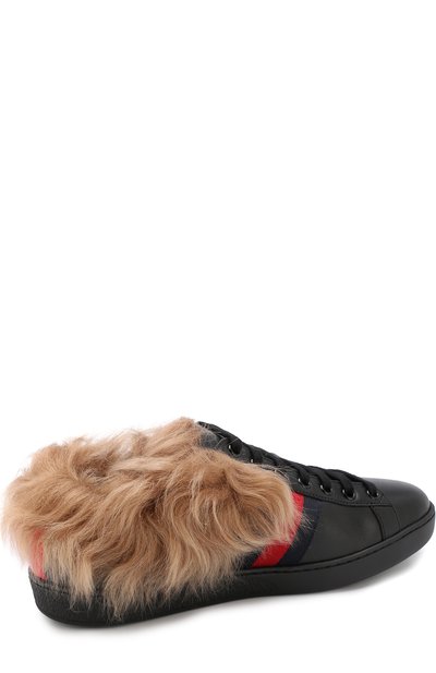 Кожаные кеды ace с отделкой из меха GUCCI, арт. 498199/0FI50, фото 4