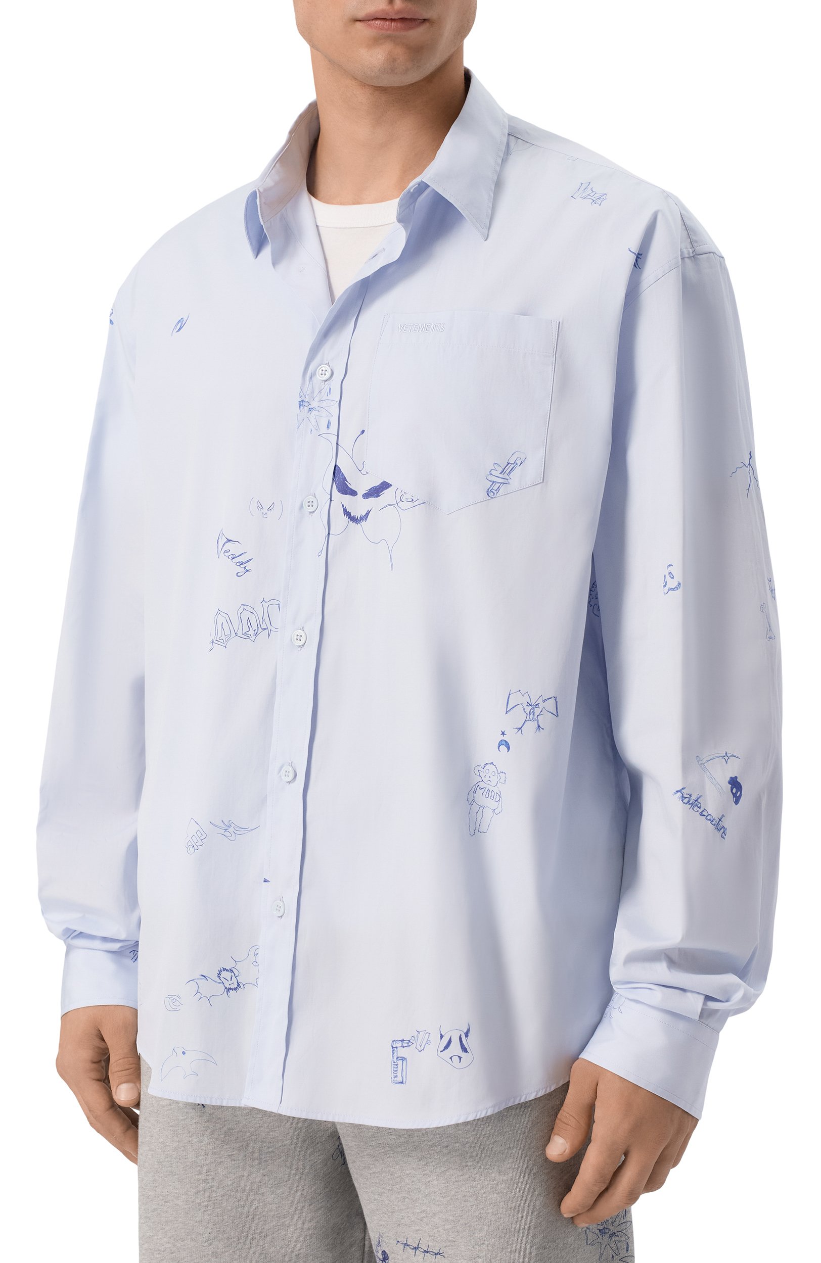 Хлопковая рубашка VETEMENTS голубого цвета по цене 104000 руб., арт. MH27SH256LB, фото 4 Хлопковая рубашка VETEMENTS, арт. MH27SH256LB, фото 4