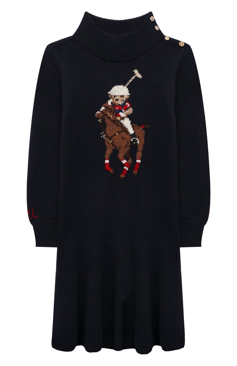 Детское хлопковое платье POLO RALPH LAUREN синего цвета, арт. 313850557 | Фото 1 (Материал внешний: Хлопок; Рукава: Длинные; Девочки Кросс-КТ: Платье-одежда; Случай: Повседневный; Драгоценные камни: Проставлено; Материал сплава: Проставлено; Ростовка одежда: 9 лет | 134 см, 8 лет | 128 см, 13 - 15 лет | 158 см)