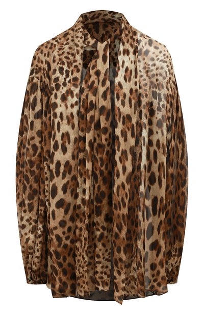 Шелковая блузка DOLCE & GABBANA леопардового цвета по цене 151500 руб., арт. F5P73T/FS1AR, фото 1 Шелковая блузка DOLCE & GABBANA, арт. F5P73T/FS1AR, фото 1