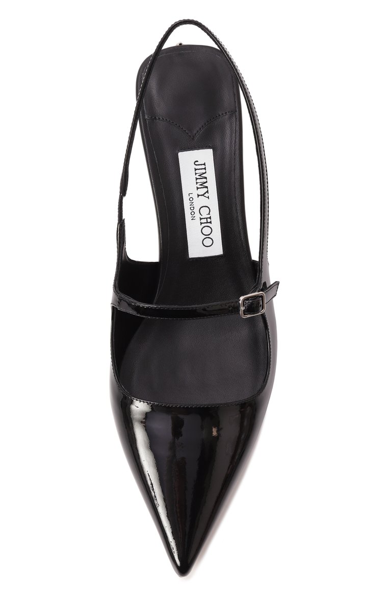 Женские кожаные туфли didi 45 JIMMY CHOO черного цвета, арт. DIDI 45/PAT | Фото 6 (Драгоценные камни: Проставлено; Материал внутренний: Натуральная кожа; Материал сплава: Проставлено; Материал внешний: Натуральная кожа; Каблук высота: Средний; Подошва: Плоская; Каблук тип: Kitten heel; Женское Кросс-КТ: Слингбэки)