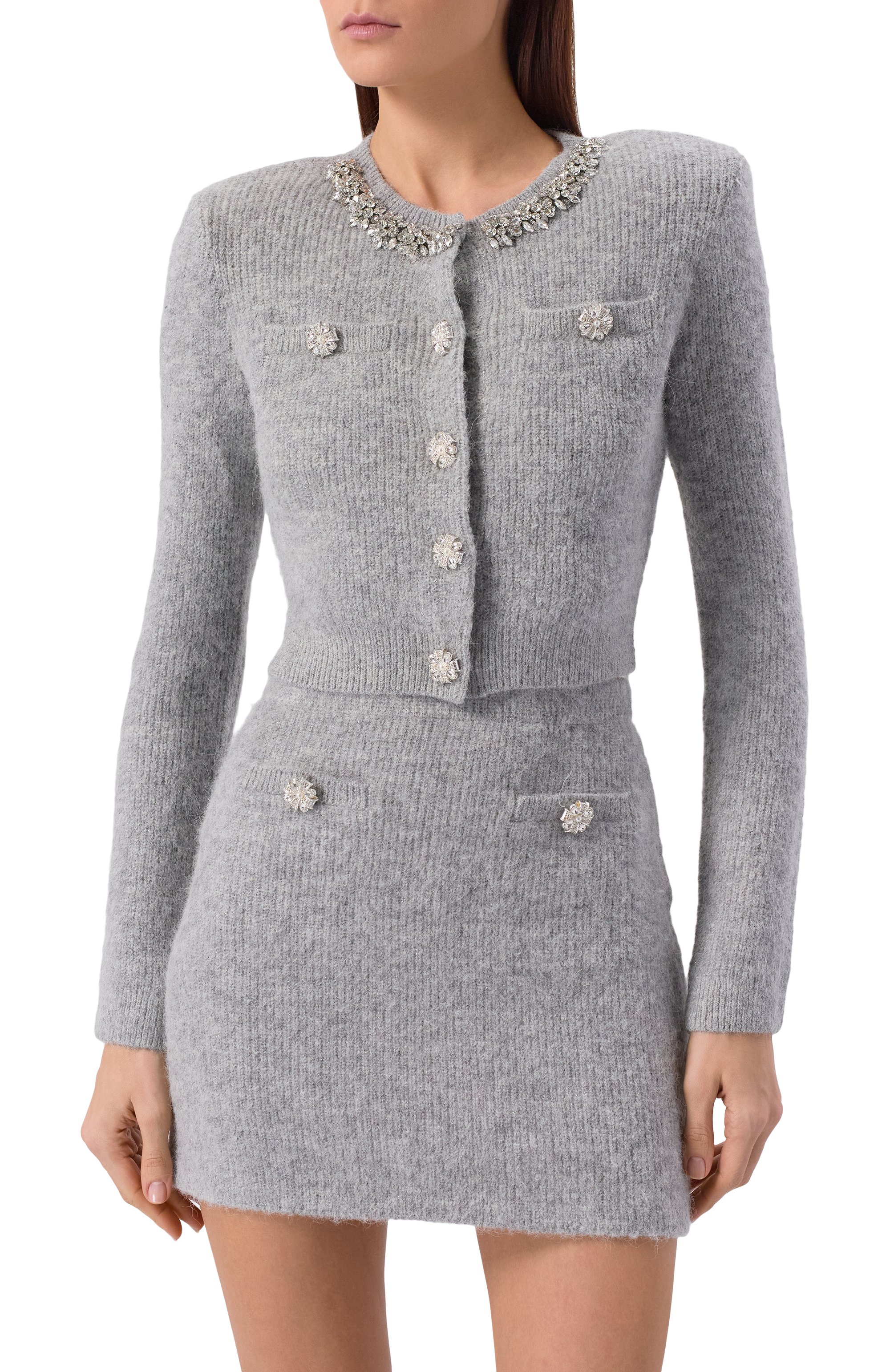 Кардиган SELF-PORTRAIT серого цвета по цене 69950 руб., арт. RS26123CBGR, фото 3 Кардиган SELF-PORTRAIT, арт. RS26123CBGR, фото 3