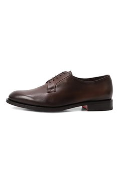 Мужские кожаные дерби SANTONI темно-коричневого цвета, арт. MCCG19046PD7SGFR | Фото 4 (Материал внутренний: Натуральная кожа; Материал сплава: Проставлено; Нос: Не проставлено; Материал внешний: Натуральная кожа; Стили: Классический)