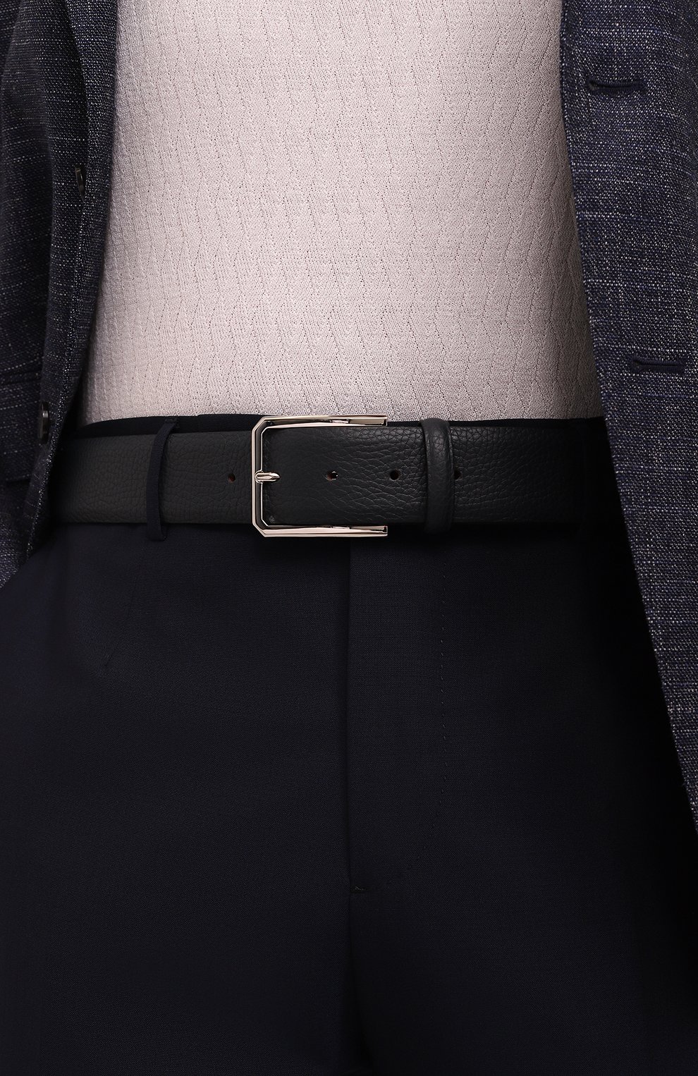 Кожаный ремень SANTONI темно-синего цвета по цене 37250 руб., арт. CM40VS003C07ETR3U55, фото 2 Кожаный ремень SANTONI, арт. CM40VS003C07ETR3U55, фото 2