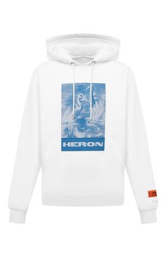 Мужской хлопковое худи HERON PRESTON белого цвета, арт. HMBB015R21JER0020145 | Фото 1 (Стили: Гранж; Принт: С принтом; Мужское Кросс-КТ: Худи-одежда; Рукава: Длинные; Длина (для топов): Стандартные; Материал внешний: Хлопок; Материал сплава: Проставлено; Драгоценные камни: Проставлено)