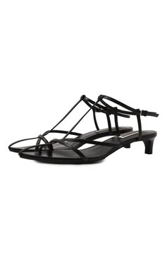 Женские кожаные босоножки JIL SANDER черного цвета, арт. J15WP0129/P6521 | Фото 1 (Подошва: Плоская; Материал внутренний: Натуральная кожа; Каблук высота: Низкий; Материал сплава: Проставлено; Драгоценные камни: Проставлено; Каблук тип: Kitten heel; Материал внешний: Натуральна�я кожа)