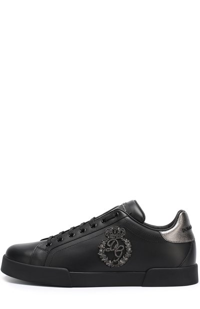 Кожаные кеды portofino с вышивкой DOLCE & GABBANA черного цвета по цене 87650 руб., арт. 0111/CS1538/AH164, фото 3 Кожаные кеды portofino с вышивкой DOLCE & GABBANA, арт. 0111/CS1538/AH164, фото 3
