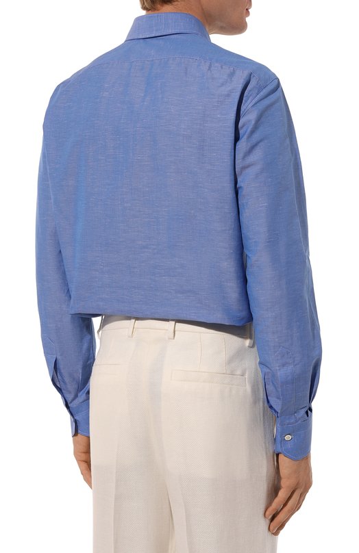 Сорочка из хлопка и льна Kiton UCIH06609 Синий  UCIH06609 Фото 4