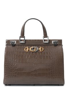 Женская сумка zumi из кожи аллигатора GUCCI темно-серого цвета, арт. 564714 EV40X | Фото 1 (Сумки-технические: Сумки top-handle; Размер: medium; Материал сплава: Проставлено; Ремень/цепочка: На ремешке; Драгоценные камни: Проставлено)