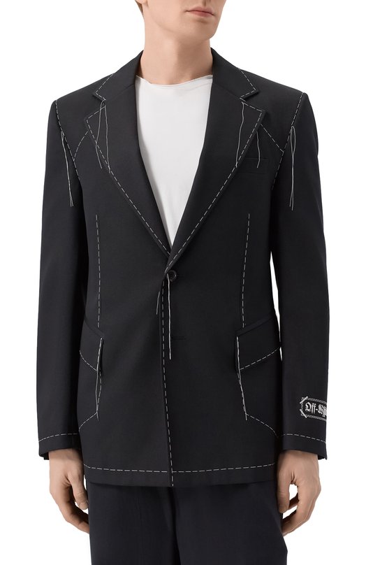 Шерстяной пиджак Off-White 0MEN09HF25FAB001 Чёрно-белый  0MEN09HF25FAB001 Фото 3