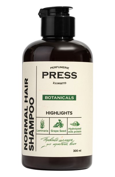 Женский травяной шампунь для нормальных волос laminaria, grape seed, hydrolyzed milk protein (300ml) PRESS GURWITZ PERFUMERIE, арт. 4631159193952