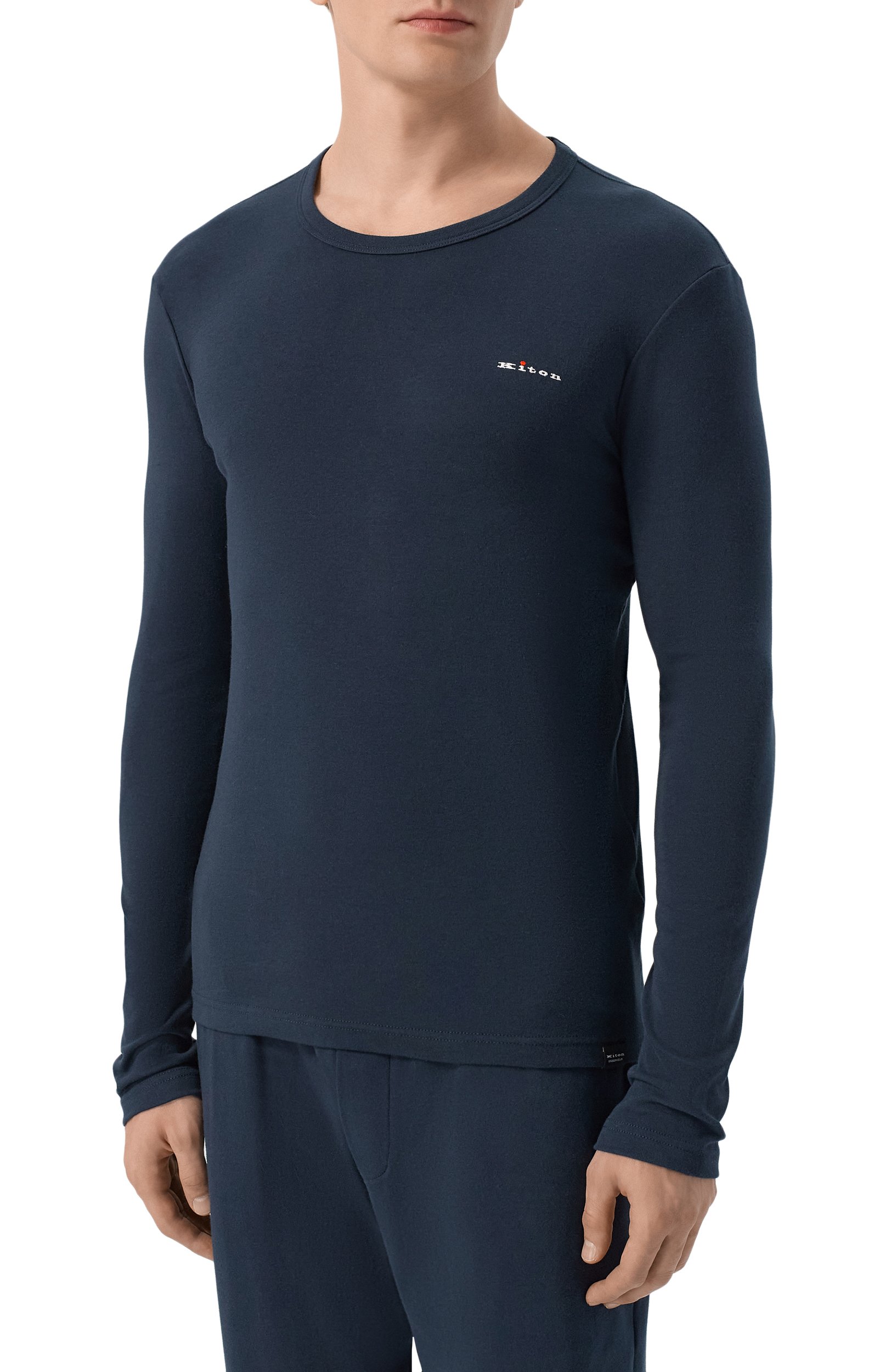 Хлопковый лонгслив KITON темно-синего цвета по цене 48950 руб., арт. UNWM012K0263L, фото 3 Хлопковый лонгслив KITON, арт. UNWM012K0263L, фото 3