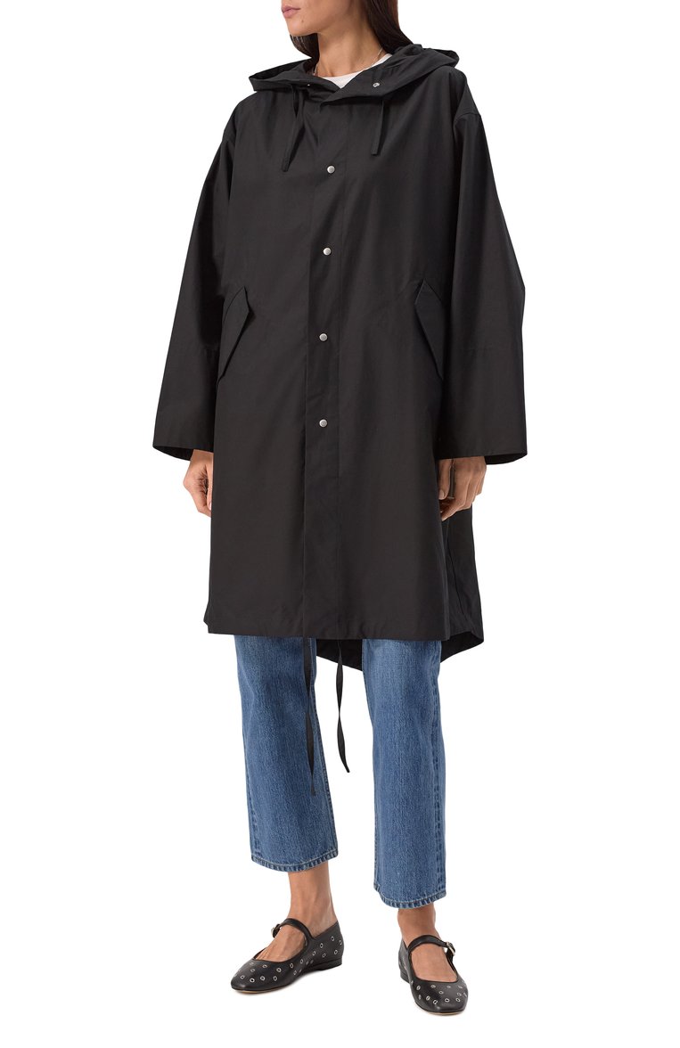 Женский хлопковый плащ JIL SANDER черного цвета, арт. J04AH0002-J45026 | Фото 3 (Длина (верхняя одежда): До колена; Материал внешний: Хлопок; Рукава: Дли�нные; Кросс-КТ: Куртка; Стили: Минимализм; Автоматизация состава: Проставлено; Автоматизация ТО: Проставлено)