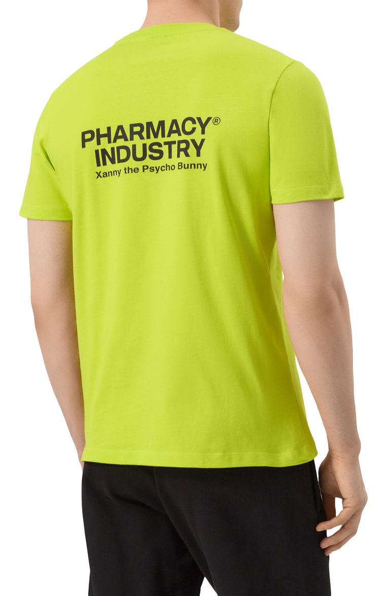 Мужская хлопковая футболка PHARMACY INDUSTRY салатового цвета, арт. PHABM00181 | Фото 4 (Длина (для топов): Стандартные; Рукава: Короткие; Материал внешний: Хлопок; Принт: С принтом; Стили: Спорт-шик; Мужское Кросс-КТ: Футболка-одежда; Кросс-КТ: Джерси)