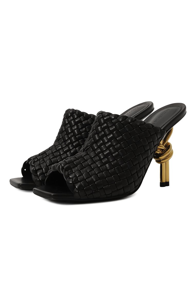 Женские кожаные мюли knot BOTTEGA VENETA черного цвета, арт. 754143V2P50 1000 | Фото 1 (Материал внутренний: Натуральная кожа; Каблук высота: Высокий; Подошва: Плоская; Материал внешний: Натуральная кожа; Каблук тип: Фигурный)