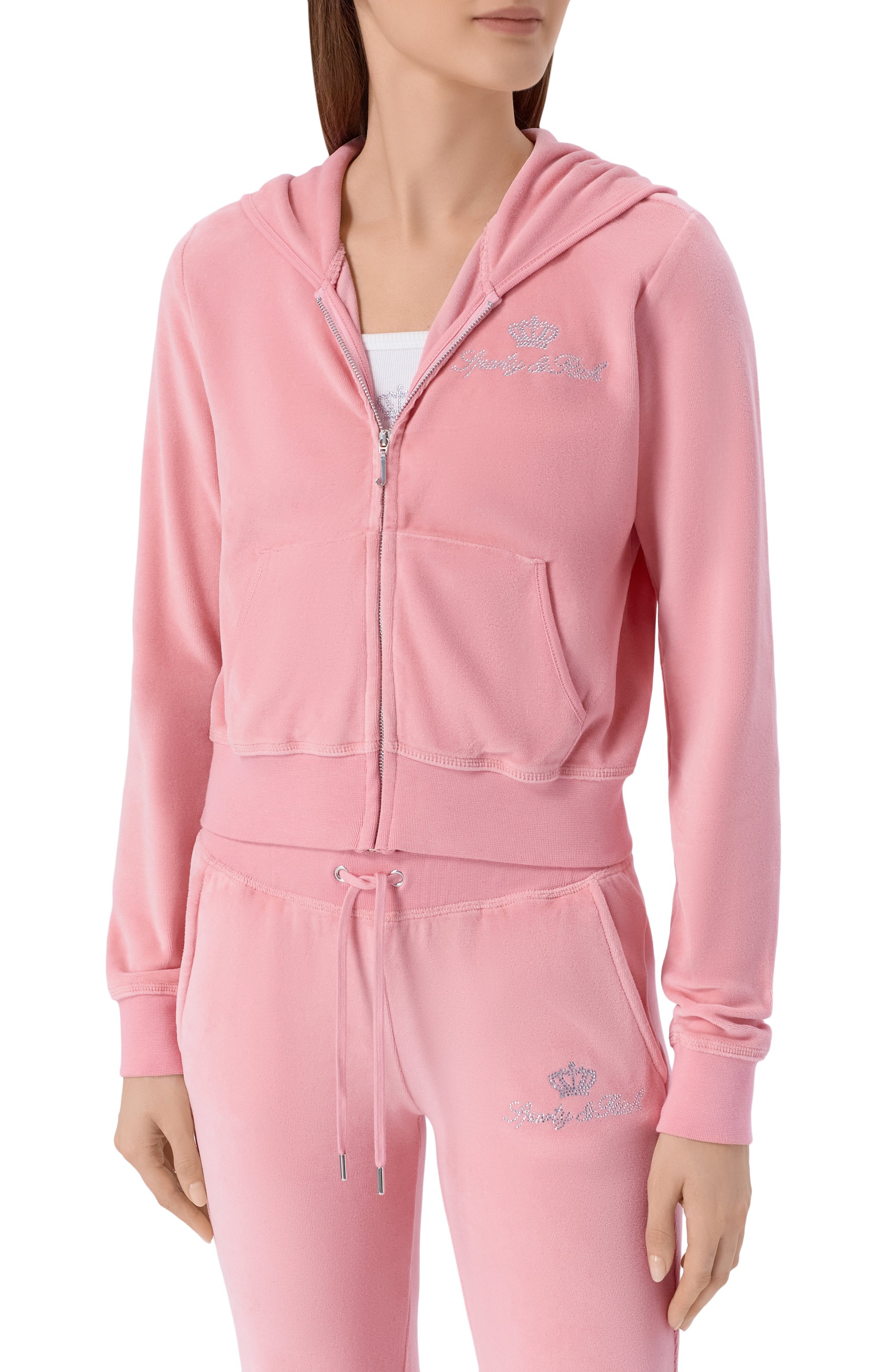 Хлопковая толстовка SPORTY AND RICH, арт. CA046716689PI07/JUICY SCRIPT VEL0UR ZIP H00DIE, фото 3