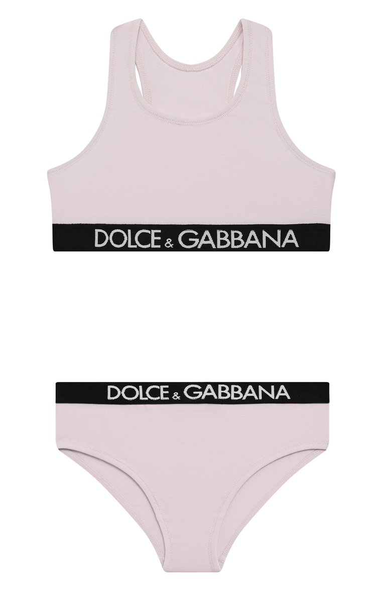 Детский комплекта из бра-топа и трусов DOLCE & GABBANA розового цвета, арт. L5J713/FUGNE | Фото 1 (Материал сплава: Проставлено; Нос: Не проставлено; Материал внешний: Хлопок)