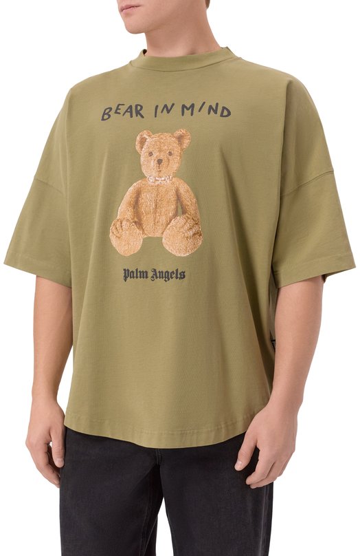 Хлопковая футболка Palm Angels PMAA10BF25JER004 Хаки  PMAA10BF25JER004 Фото 3