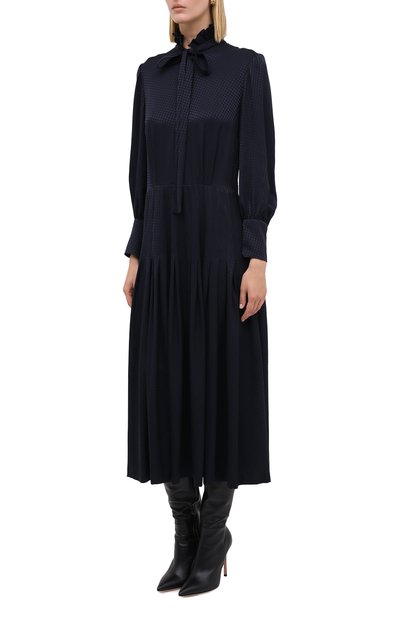Шелковое платье SAINT LAURENT темно-синего цвета по цене 313000 руб., арт. 632448/Y3B08, фото 3 Шелковое платье SAINT LAURENT, арт. 632448/Y3B08, фото 3