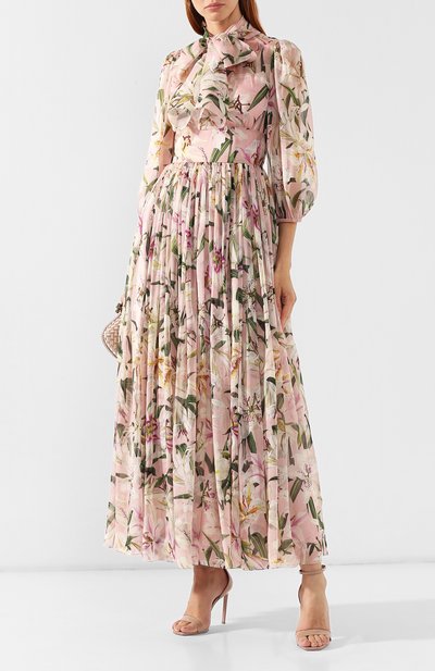 Шелковое платье DOLCE & GABBANA светло-розового цвета по цене 542500 руб., арт. F6F2ET/HS147, фото 2 Шелковое платье DOLCE & GABBANA, арт. F6F2ET/HS147, фото 2