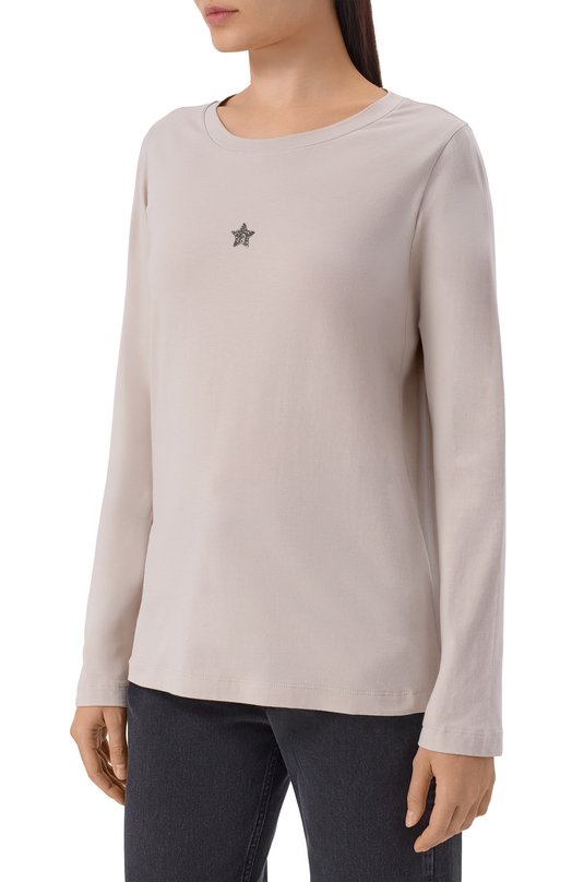 Хлопковый лонгслив Lorena Antoniazzi TS10/9999 Бежевый  TS10/9999 Фото 3