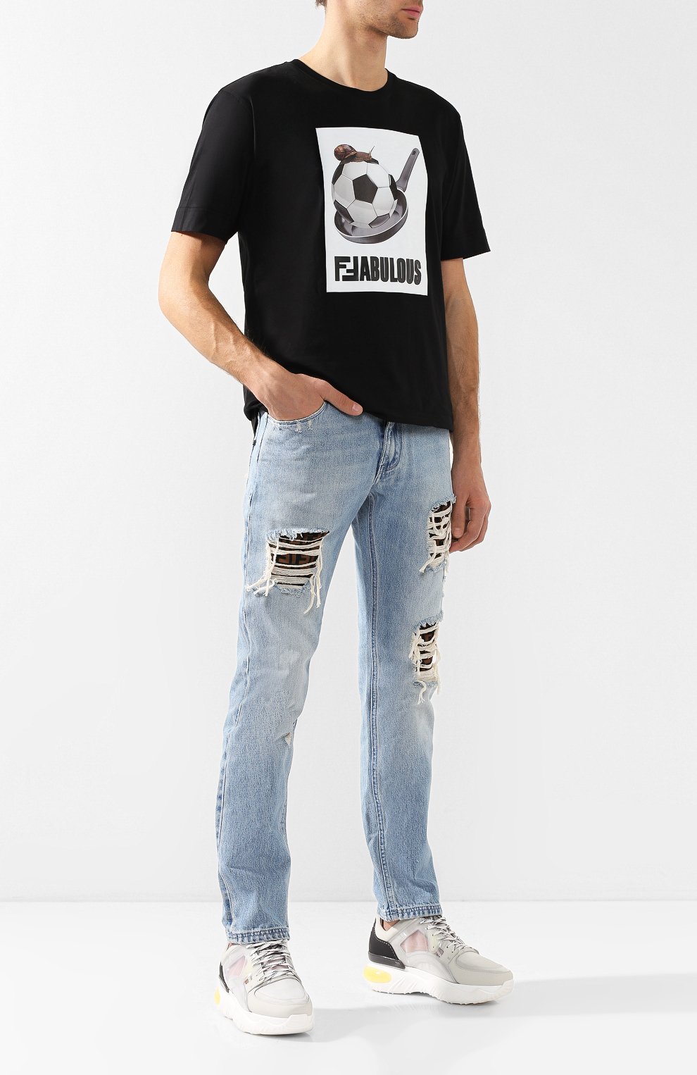 Текстильные кроссовки на шнуровке FENDI, арт. 7E1189 A3YI, фото 2