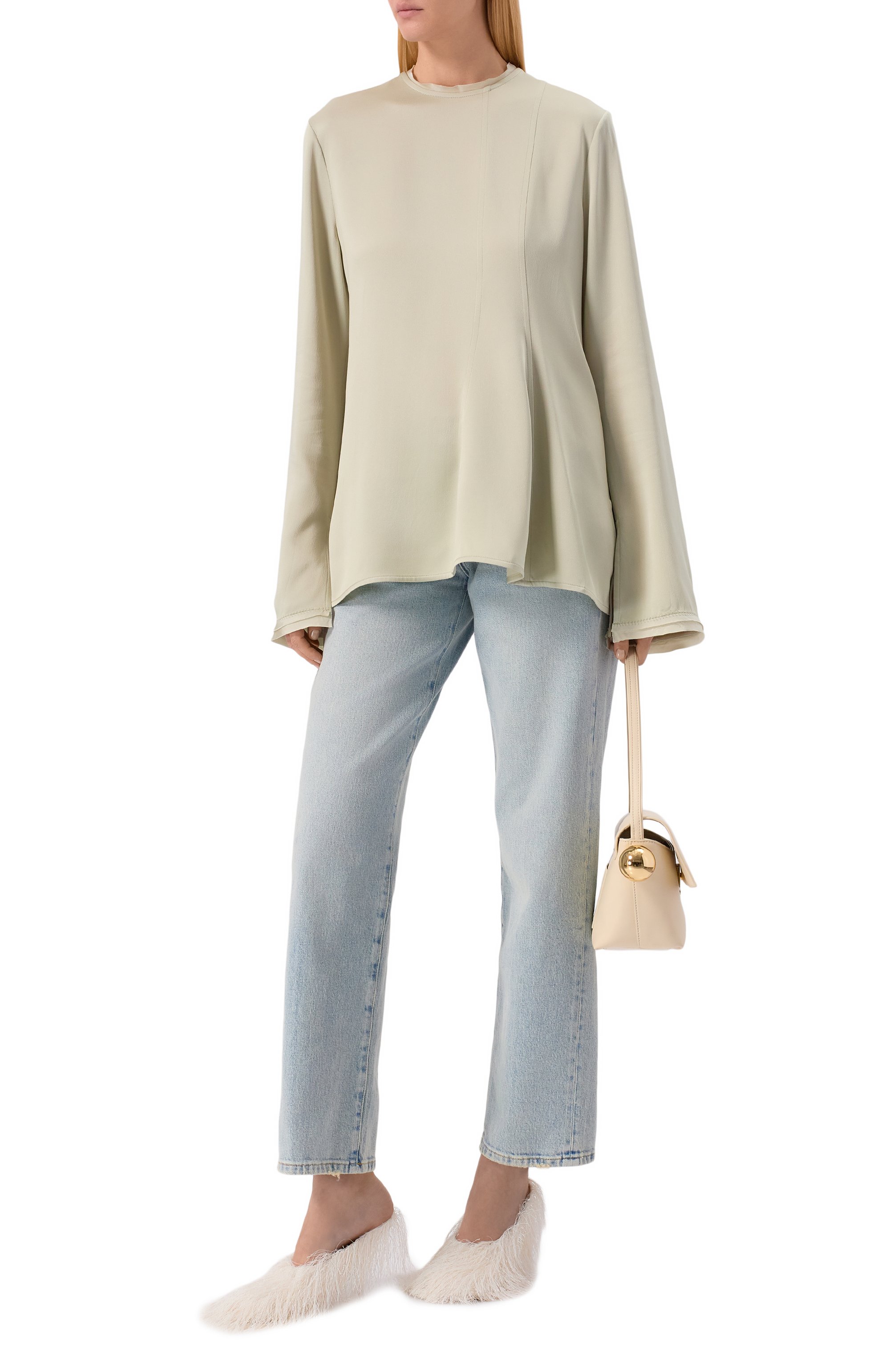 Атласный топ JIL SANDER светло-зеленого цвета по цене 184000 руб., арт. J02NC0271/J76018, фото 2 Атласный топ JIL SANDER, арт. J02NC0271/J76018, фото 2