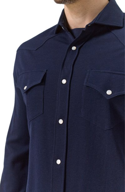Рубашка из хлопка и шелка BRUNELLO CUCINELLI темно-синего цвета по цене 148500 руб., арт. MW8666666, фото 5 Рубашка из хлопка и шелка BRUNELLO CUCINELLI, арт. MW8666666, фото 5