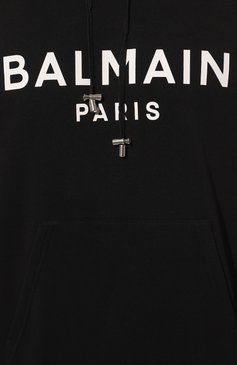 Мужской хлопковое худи BALMAIN черного цвета, арт. AH1JR002/BB65 | Фото 5 (Рукава: Длинные; Длина (для топов): Стандартные; Принт: С принтом; Мужское Кросс-КТ: Худи-одежда; Материал сплава: Проставлено; Материал внешний: Хлопок; Драгоценные камни: Проставлено; Стили: Кэжуэл)