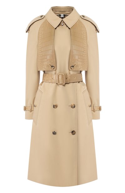 Женский хлопковый тренч с кожаной отделкой BURBERRY, арт. 4548564