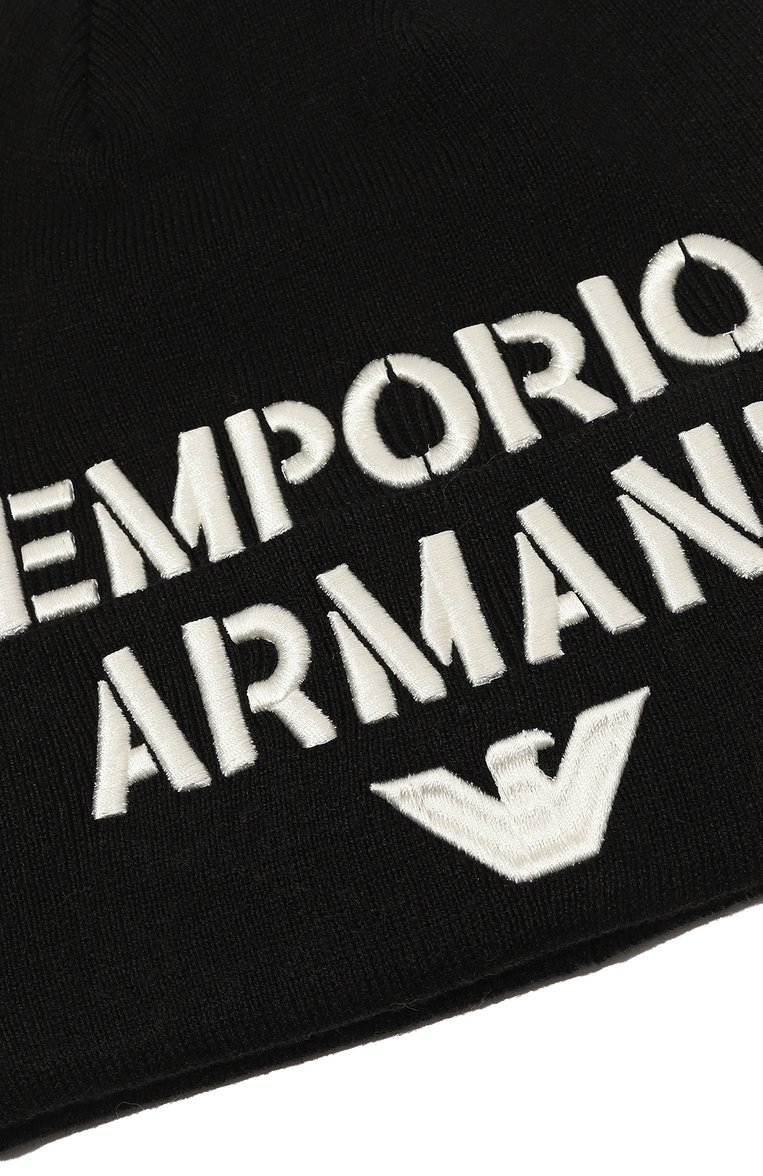 Детского шапка EMPORIO ARMANI черного цвета, арт. 404688/3F570 | Фото 3 (Материал: Текстиль, Шерсть, Синтетический материал; Материал сплава: Проставлено; Нос: Не проставлено)