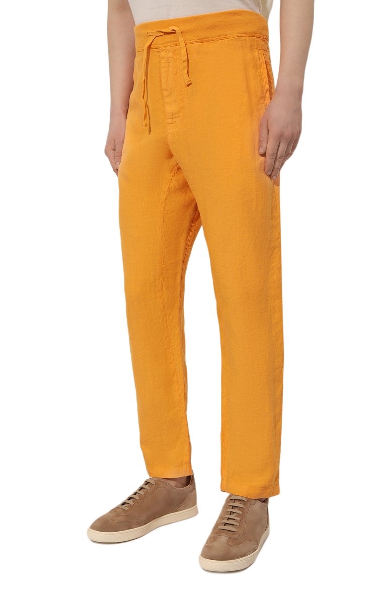 Мужские льняные брюки 120% LINO оранжевого цвета, арт. 31ALIM2131/0000253/000 | Фото 3 (Материал внешний: Лен; Длина (брюки, джинсы): Стандартные; Случай: Повседневный; Стили: Кэжуэл; Автоматизация состава: Проставлено; Автоматизация ТО: Проставлено)
