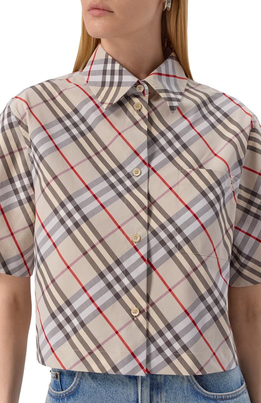Хлопковая рубашка Burberry 8110951 Бежевый  8110951 Фото 5