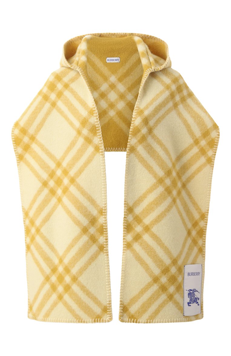 Женский шерстяной шарф BURBERRY желтого цвета, арт. 8101358 | Фото 1 (Материал: Шерсть, Текстиль; Нос: Не проставлено)