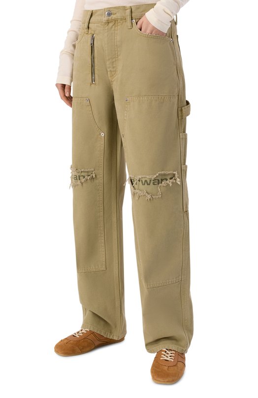 Хлопковые брюки Alexander Wang 4DC2264991 Хаки  4DC2264991 Фото 3