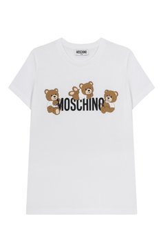 Мужского хлопковая футболка MOSCHINO белого цвета, арт. HUM059/LAA23/10-14 | Фото 1 (Материал внешний: Хлопок; Региональные ограничения белый список (Axapta Mercury): Не проставлено; Нос: Не проставлено; Мальчики Кросс-КТ: Футболка-одежда; Девочки Кросс-КТ: футболка-одежда; Ростовка одежда: 10 - 11 лет | 140 - 146см, 12 лет | 152 см)