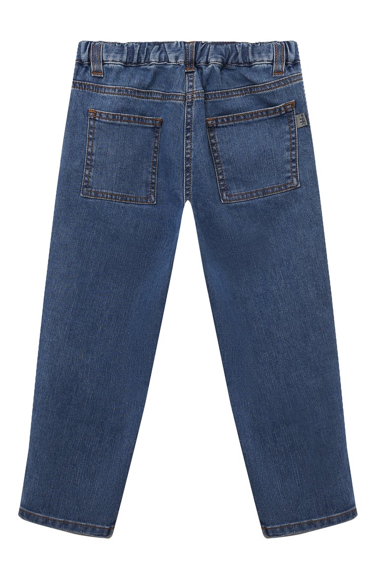 Детские джинсы IL GUFO синего цвета, арт. A23PL410J0026/10A-14A | Фото 2 (Материал сплава: Проставлено; Нос: Не проставлено; Материал внешний: Хлопок; Детали: Потертости)