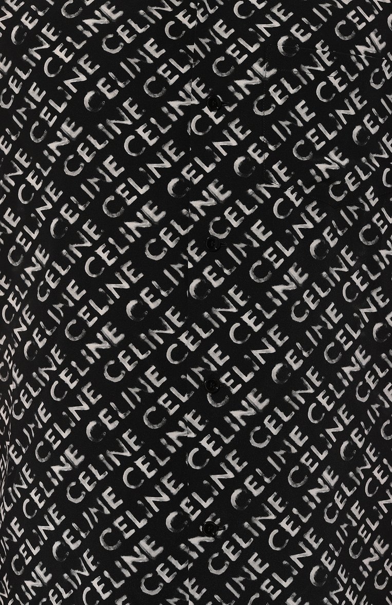 Мужская шелковая рубашка CELINE черно-белого цвета, арт. 2C946/748T | Фото 5 (Длина (для топов): Стандартные; Материал внешний: Шелк; Рукава: Короткие; Стили: Кэжуэл; Принт: С принтом; Случай: Повседневный; Воротник: Отложной; Авт�оматизация ТО: Проставлено; Детали: Без декора; Автоматизация состава: Проставлено)