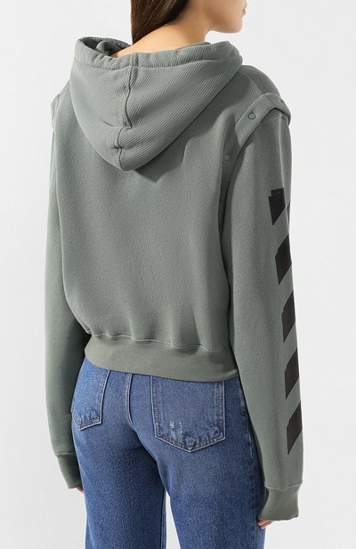 Хлопковое худи OFF-WHITE хаки цвета по цене 58750 руб., арт. 0WBB028R19C480694310, фото 4 Хлопковое худи OFF-WHITE, арт. 0WBB028R19C480694310, фото 4