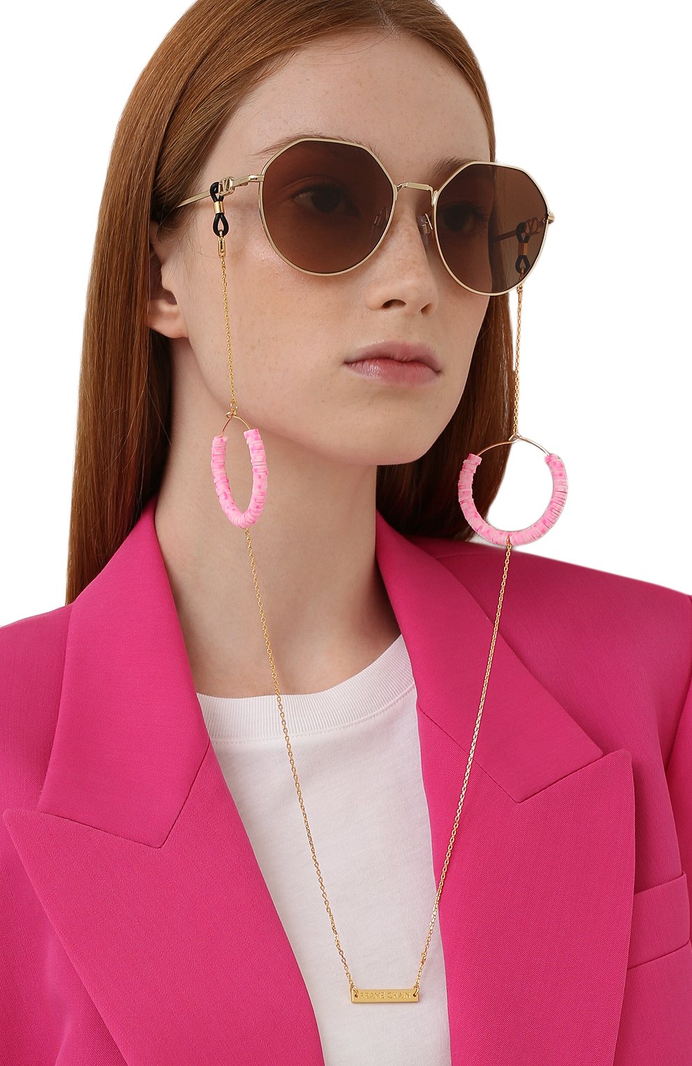 Цепочка для очков FRAME CHAIN розового цвета по цене 13950 руб., арт. CANDY P0P BABY PINK IN YELL0W G0LD, фото 2 Цепочка для очков FRAME CHAIN, арт. CANDY P0P BABY PINK IN YELL0W G0LD, фото 2