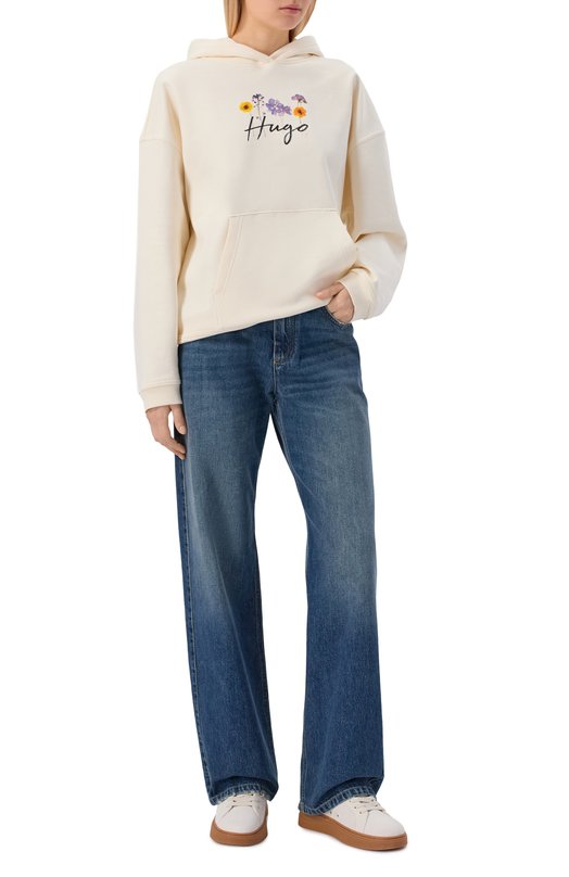 Хлопковое худи HUGO 50555814 Кремовый  50555814 Фото 2