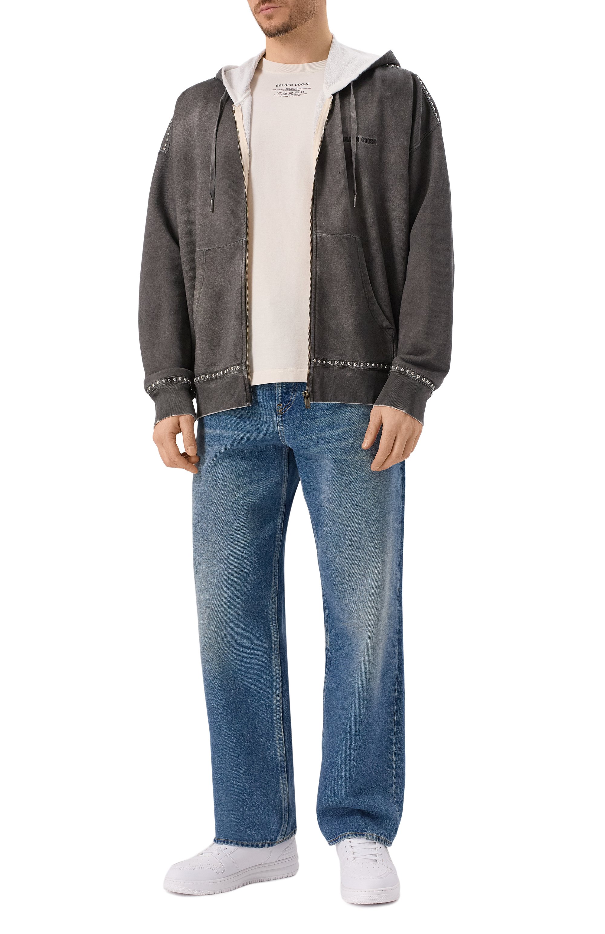 Хлопковая футболка GOLDEN GOOSE DELUXE BRAND кремового цвета по цене 19600 руб., арт. GMP01220.P001881, фото 2 Хлопковая футболка GOLDEN GOOSE DELUXE BRAND, арт. GMP01220.P001881, фото 2