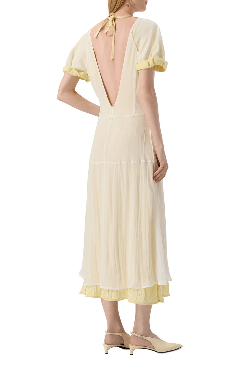 Женское шелковое платье JIL SANDER  цвета, арт. J03CT0460/J55081 | Фото 4 (Рукава: Короткие; Материал внешний: Шелк; Автоматизация ТО: Проставлено; Длина Ж (юбки, платья, шорты): Миди; Автоматизация состава: Проставлено; Женское Кросс-КТ: Платье-одежда; Случай: Повседневный; Стили: Кэжуэл)