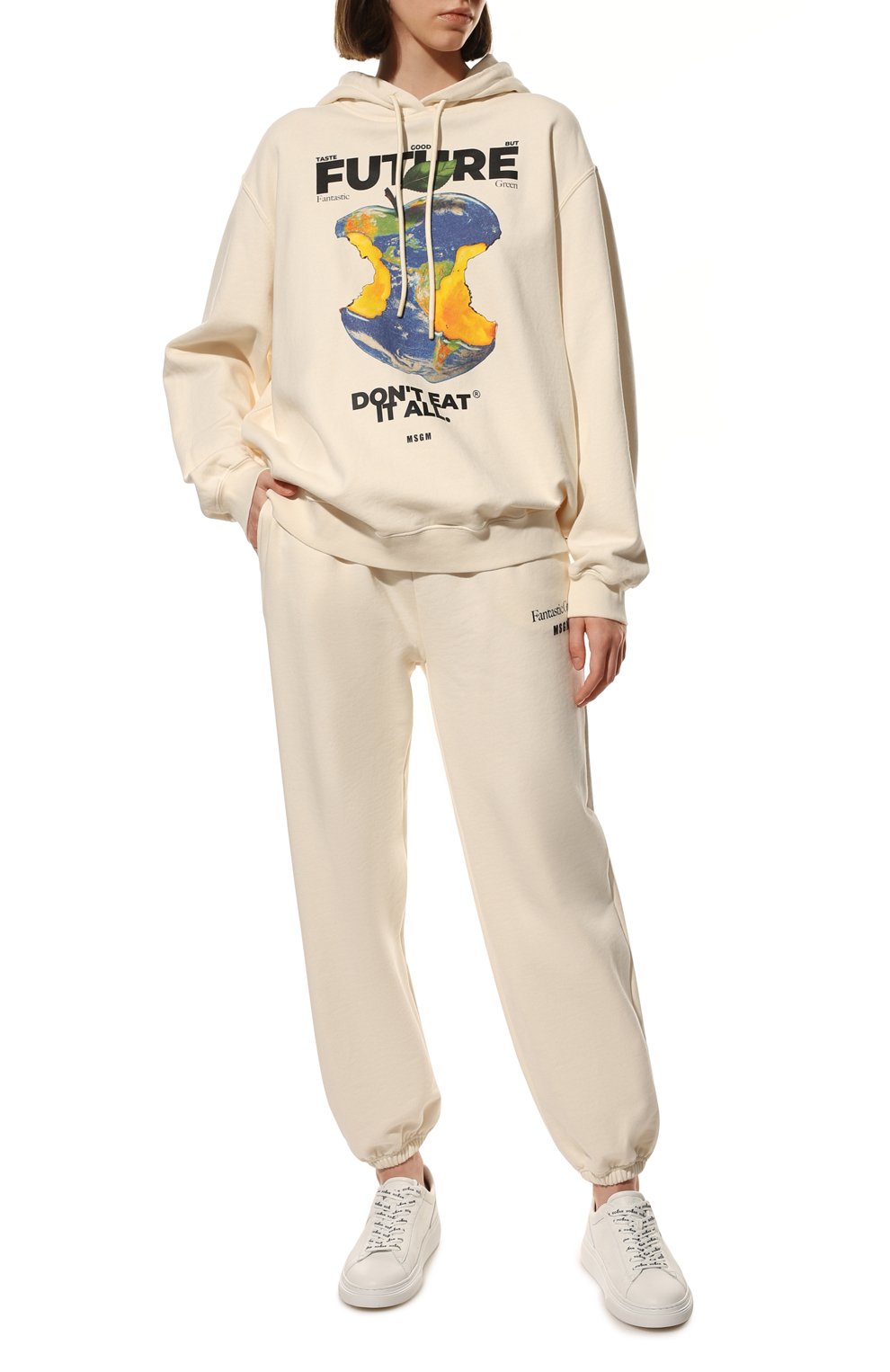 Хлопковые джоггеры MSGM кремового цвета по цене 33300 руб., арт. 3241MDP90 227289, фото 2 Хлопковые джоггеры MSGM, арт. 3241MDP90 227289, фото 2