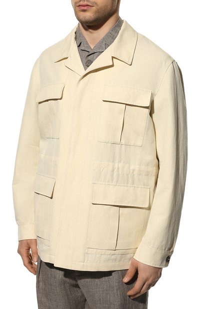 Куртка-рубашка из хлопка и льна LORO PIANA кремового цвета по цене 190000 руб., арт. FAM0384, фото 3 Куртка-рубашка из хлопка и льна LORO PIANA, арт. FAM0384, фото 3