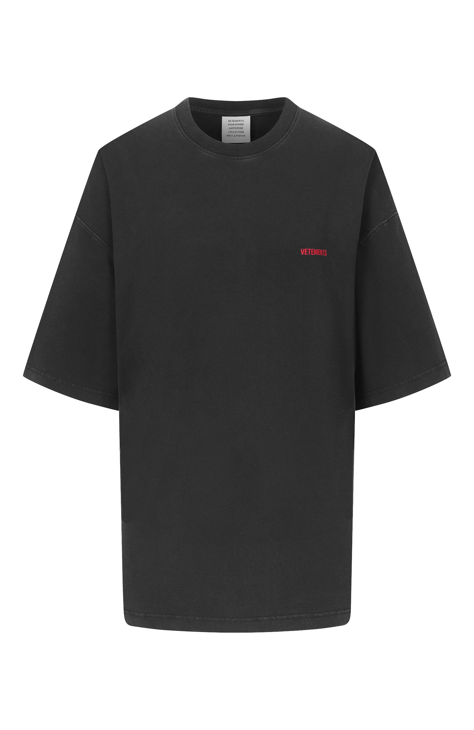 Хлопковая футболка VETEMENTS черного цвета по цене 63200 руб., арт. MH27TR142B, фото 1 Хлопковая футболка VETEMENTS, арт. MH27TR142B, фото 1