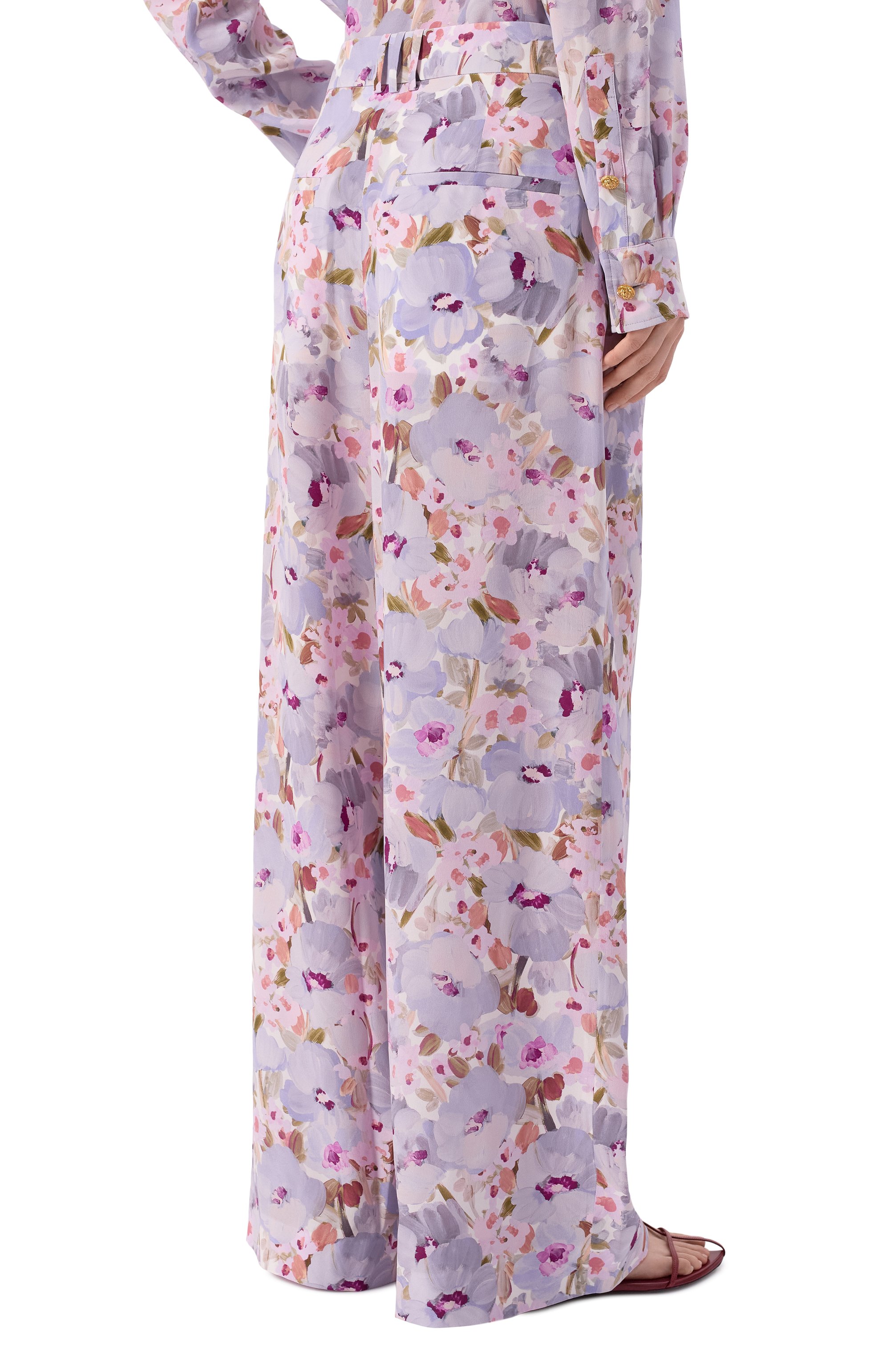 Шелковые брюки BALMAIN сиреневого цвета по цене 170500 руб., арт. GF1PN215/SF37, фото 4 Шелковые брюки BALMAIN, арт. GF1PN215/SF37, фото 4