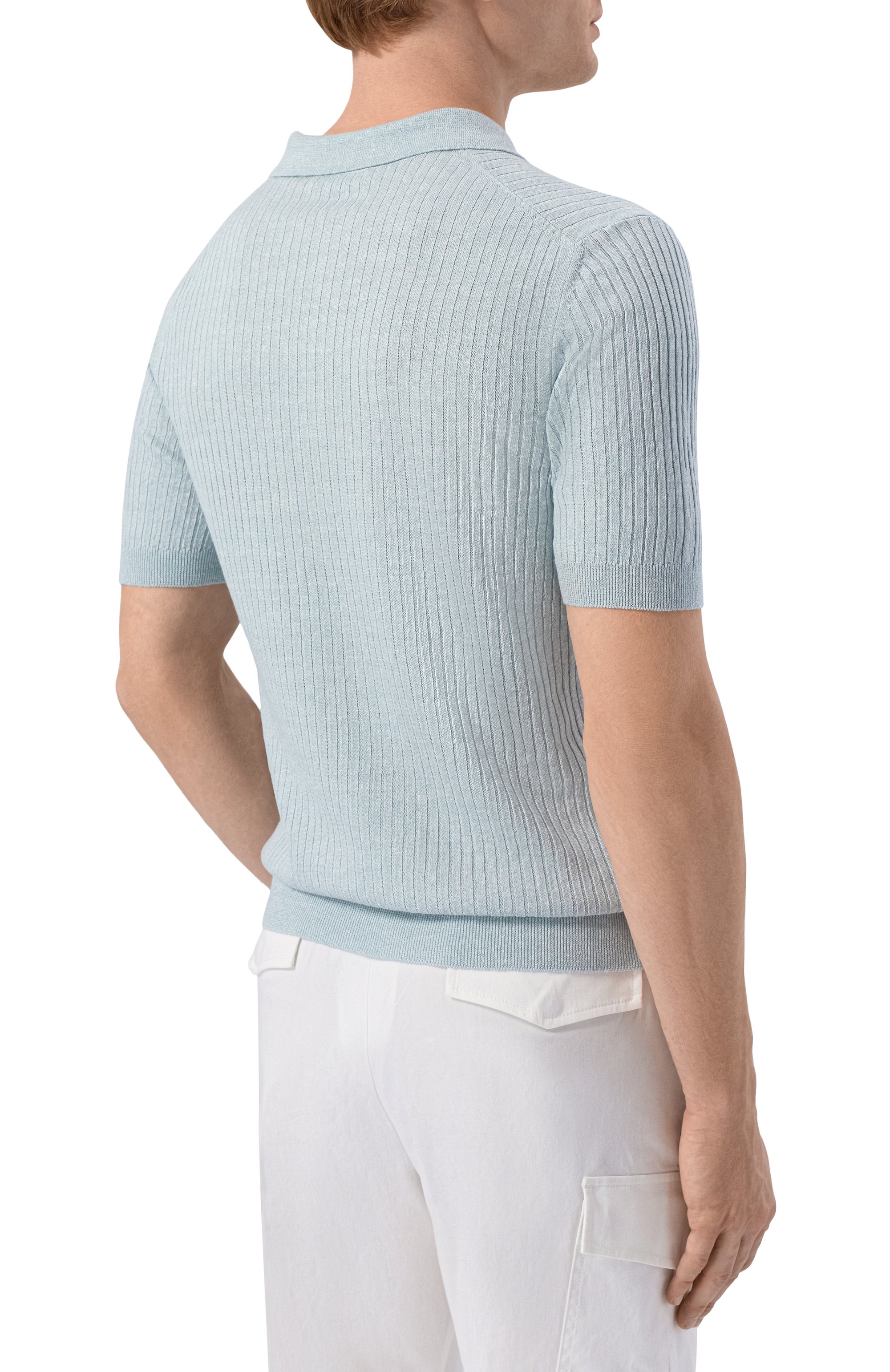 Поло изо льна и хлопка GRAN SASSO голубого цвета по цене 31250 руб., арт. 57118/18641, фото 4 Поло изо льна и хлопка GRAN SASSO, арт. 57118/18641, фото 4