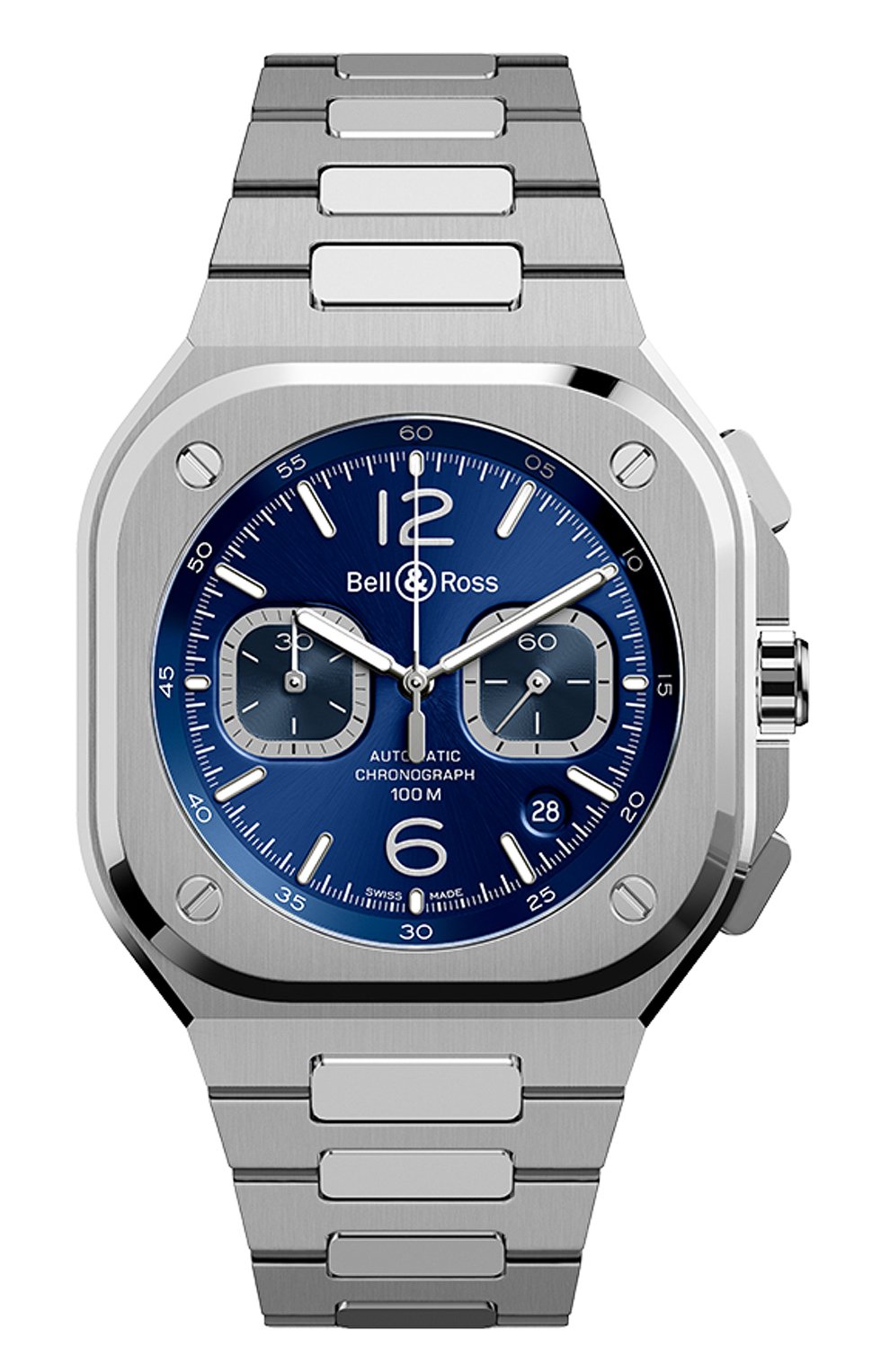 Мужские часы br 05 chrono blue steel BELL & ROSS бесцветного цвета, арт. BR05C-BU-ST/SST | Фото 1 (Механизм: Автомат; Материал корпуса: Сталь; Региональные ограничения белый список (Axapta Mercury): Не проставлено; Нос: Не проставлено; Цвет циферблата: Синий; Ограничения доставки: m-style)